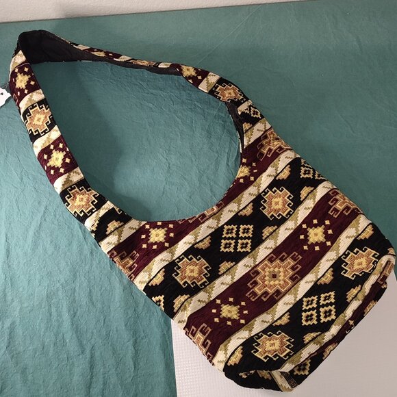 Hobo Style Bag Crossbody Purse Ethnic Folk Pattern Textile square base woven - Picture 1 of 11